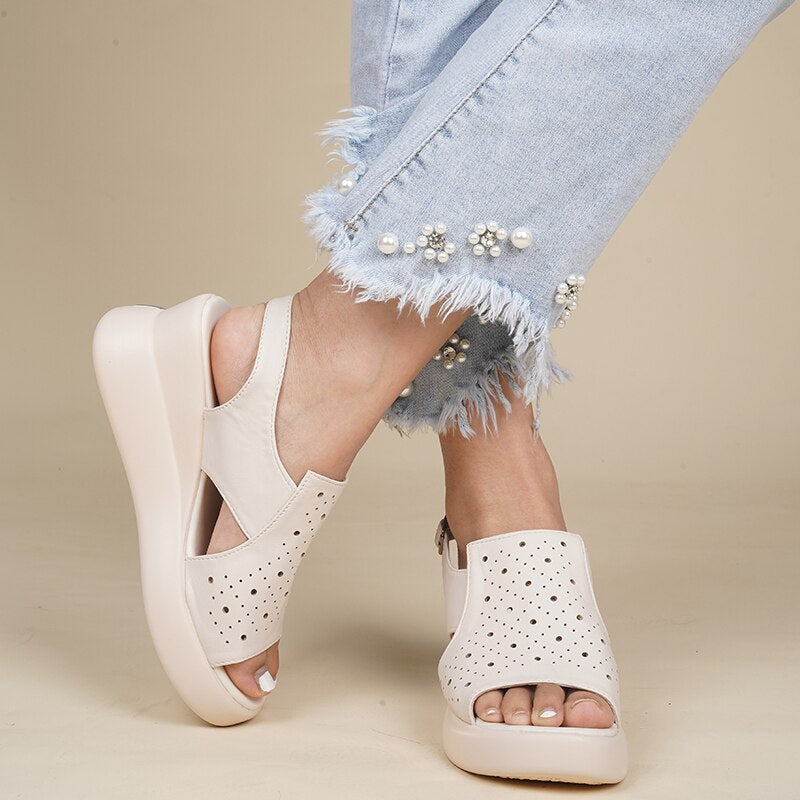 flowersverse Sandals for Women Summer Wedge Heel Thick Round Toe Fish Mouth Platform Lady Sandals Fashion Cozy Leisure Puls Female Shoes