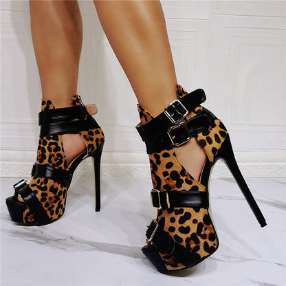 Amozae  Luxury Brand Design Big Size 34-47 Leopard Customized Women Shoes Woman   Punk High Heels Shoes Women Summer Boots Sandals