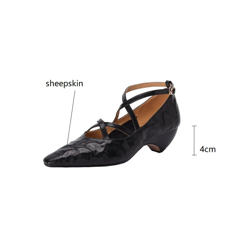 New Spring Summer Sheep Leather Women Shoes Square Toe Shallow Women Pumps Mary Jane Shoes for Women Straps Gladiator Shoes