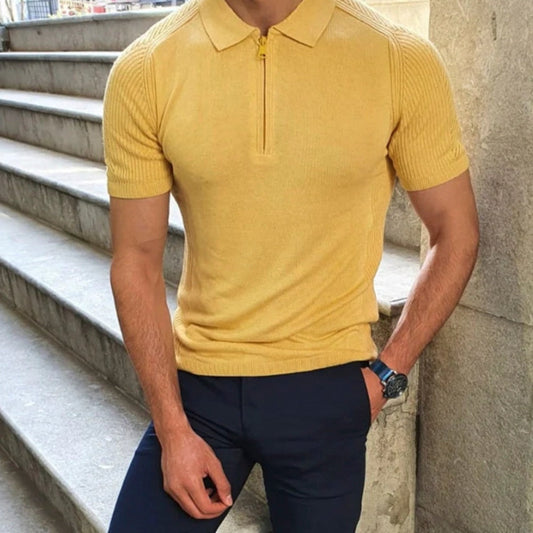 flowersverse Summer New Knitwear Men's T Shirts Slim Lapel Short-sleeved Polo Shirt Solid Color Casual Male Tops