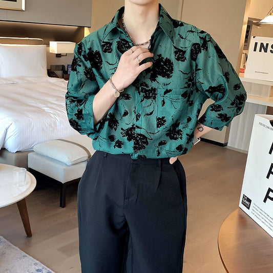 flowersverse Summer Men's Cargo Loose Hawaiian Shirt Green Color Cotton Clothes Casual Shirts Streetwear Camisa Masculina Size M-2XL