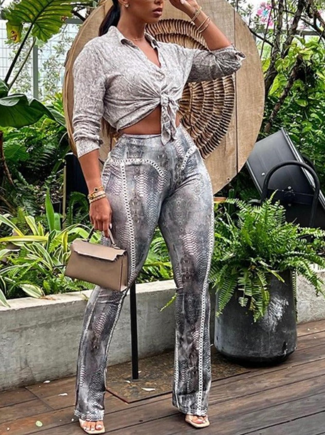 Serpentine Printed Trousers Women Stunning High Elastic Waist Flared Pants Summer  Female Bottoms Harajuku Streetwear