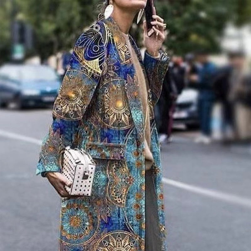 flowersverse Fashion Plaid Print Long Cardigan Coats Autumn Winter Women Casual Long Sleeve Loose Outerwear Elegant Lapel Button Jackets