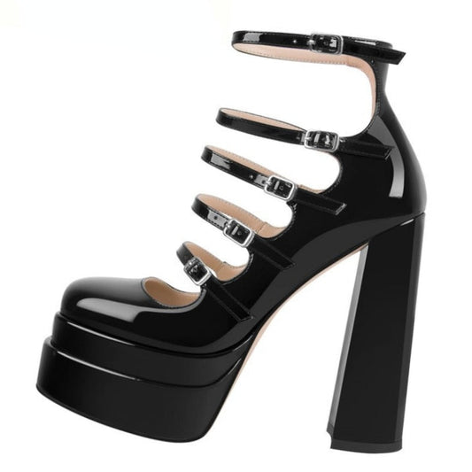 flowersverse - Women's New Spring and Autumn Casual High Heels Sexy Thick Sole High Heels Mary Jane Shoes Black Platform High Heels