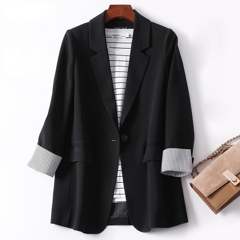 flowersverse Women's Long Sleeved Spring Casual Blazer New Fashion Business Solid Color Blazer Women's Office Blazer Women's Coat Jacket