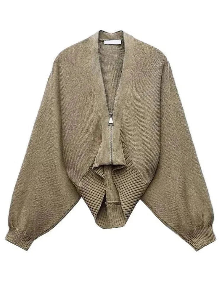 flowersverse Fashion Elegant Loose Sleeve Design Solid Color Knitted Cardigan Women's High Quality Trendy Sweater Jacket 19Z1089