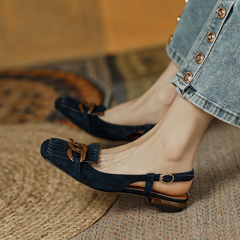 Amozae Retro Ladies Flat Sandals Leisure Thick Heel Fashion Low-heeled Women's Shoes Summer Design Metal Decoration Female Pumps