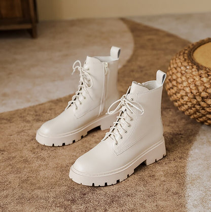 flowersverse Women Short Boots Exquisite Ankle Autumn Spring Thick Sole Lace Up Lady Short Boots Zipper Elastic Slender Knight Boots