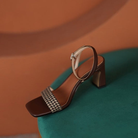 flowersverse New Summer Womon Sandal Peep Toe Slingback Retro Plaid Buckle Female Slipper Fashion High Quality Simple Breathable Lady Shoe