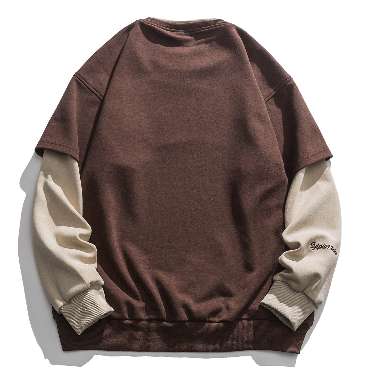 flowersverse Vintage Flocked Letter Fake Two Patchwork Hoodie Pullover Harajuku Sweatshirts Men Hip Hop Streetwear Loose Casual Tops