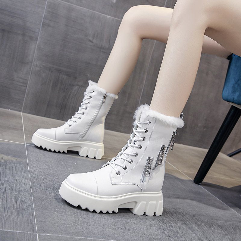 Amozae Ankle Boots For Women 2023 New Brand Snow Boots Fashion Warm Winter Boots Women Solid Square Heel Shoes Woman Thigh High Boots