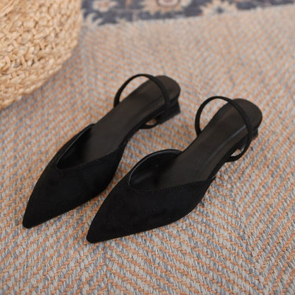 Amozae Women Sandals Summer Pointed Toe Square Med Heel Solid Back Strap Lady Pumps Leisure Fashion Concise Casual Females Shoes