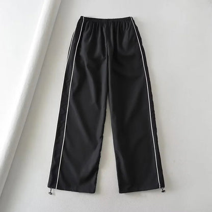 Women Casual Joggers Tech Pants Vintage Solid Low Waist Drawstring Baggy Trousers Y2K Wide Leg Sweatpants Streetwear Cargo Pants