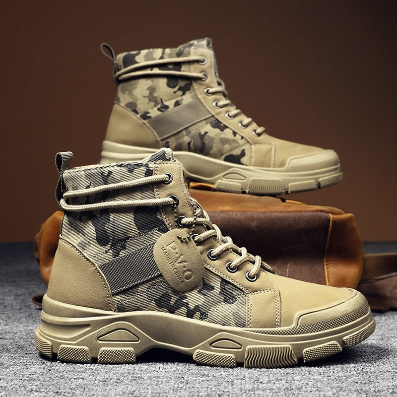 flowersverse Winter Men Boots Waterproof Warm Fur Snow Boots Men Outdoor Work Casual Shoes Military Combat Rubber Ankle Camouflage Boots