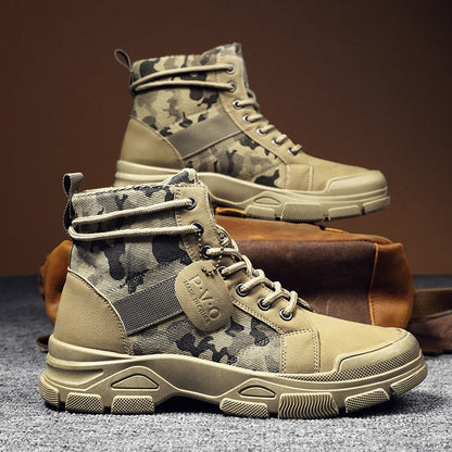 flowersverse Winter Men Boots Waterproof Warm Fur Snow Boots Men Outdoor Work Casual Shoes Military Combat Rubber Ankle Camouflage Boots