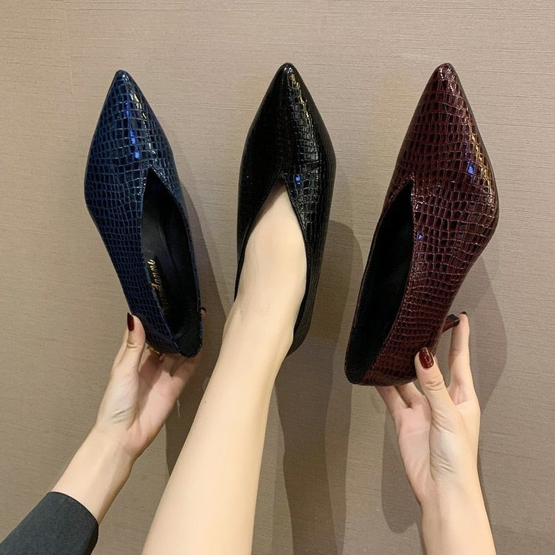 flowersverse  Pointy Patent-Leather Single Women Shoes High Heels Spring Versatile Retro Chunky Single Shoes Zapatos De Mujer