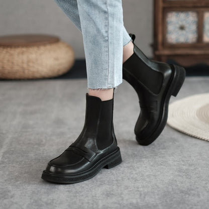 flowersverse flowersverse  Autumn Winter New Chelsea Boots High Quality Casual Round Toe Women's Boots Slip-On Heel Ankle Boots Handmade Women Shoes