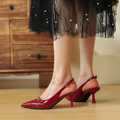 Amozae Pointed Women's Sandals Sheepskin Patent Leather Female Stiletto Summer Design Comfort Classic Daily Office Ladies Pumps