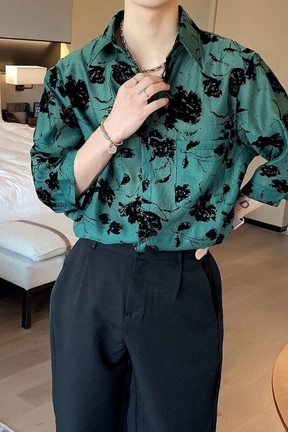 flowersverse Summer Men's Cargo Loose Hawaiian Shirt Green Color Cotton Clothes Casual Shirts Streetwear Camisa Masculina Size M-2XL