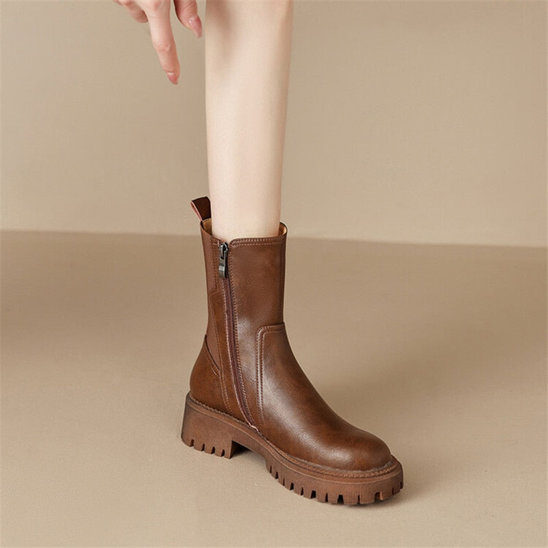 flowersverse  New Autumn Winter Chimney Boots Chelsea Boots Women Shoes Round Toe Boots Casual Chunky Platform Boots For Women Botines