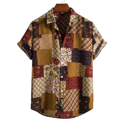 flowersverse Mens Vintage Button Up Cotton Linen Shirts Slim Fit Short Sleeve Hawaiian Floral Shirt Men Harajuku Streetwear Casual Camisas