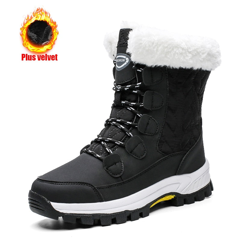 flowersverse Women's Winter High Boot With Fur Snow Boot Warm Puffy Boots For Women Water Proof White Platform Boot Shoes 41 Mid Calf Boots