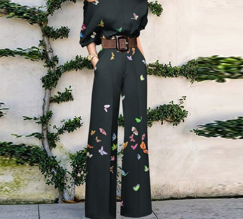 flowersverse Women Commute Fashion Jumpsuits Summer Printed Casual One Shoulder Short Sleeve Wide-leg Pants Playsuits Elegant Holiday Rompers