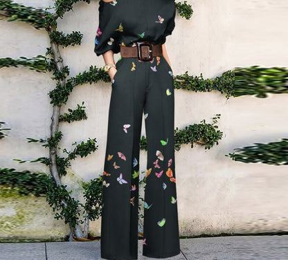 flowersverse Women Commute Fashion Jumpsuits Summer Printed Casual One Shoulder Short Sleeve Wide-leg Pants Playsuits Elegant Holiday Rompers