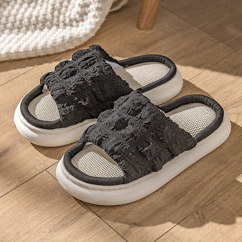 Amozae  Lovely Linen Slippers Summer Women Couples Non Slip Thick Soled Spring Summer Cotton Linen Cool Slippers Home Slipper