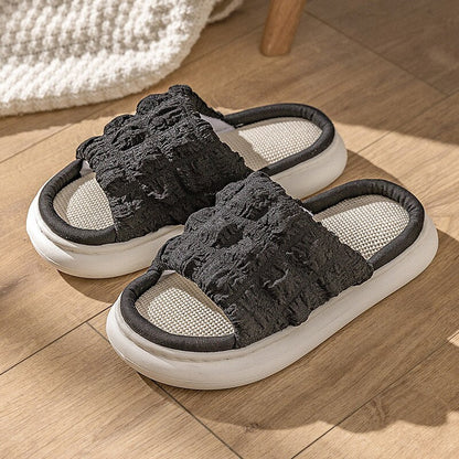 Amozae  Lovely Linen Slippers Summer Women Couples Non Slip Thick Soled Spring Summer Cotton Linen Cool Slippers Home Slipper