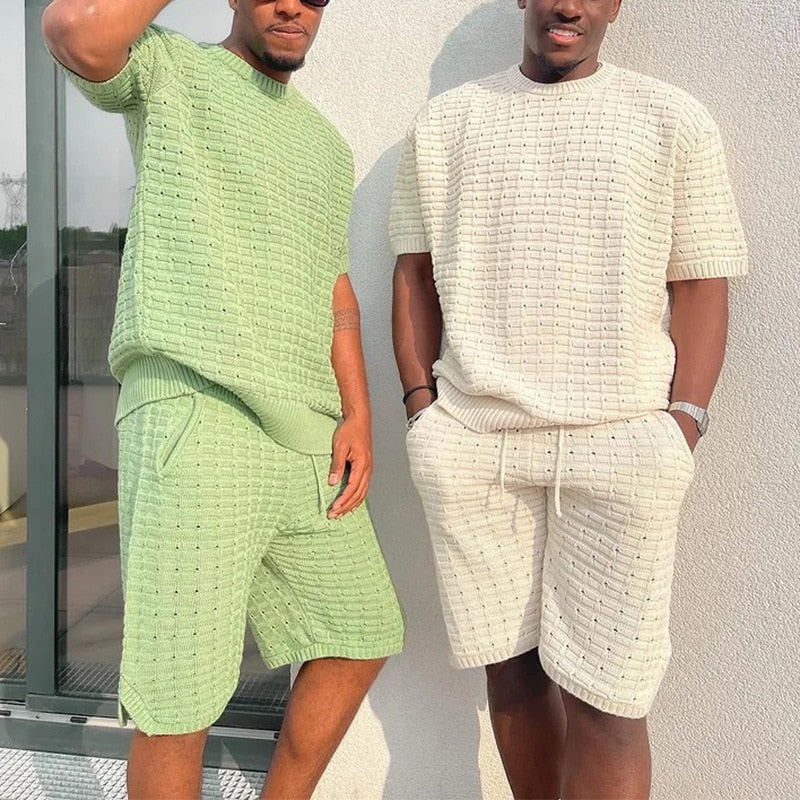 flowersverse Men's Suit Summer Sports Loose Short Sleeve Shirt and Shorts Two Piece Set Teenagers Ropa De Hombre