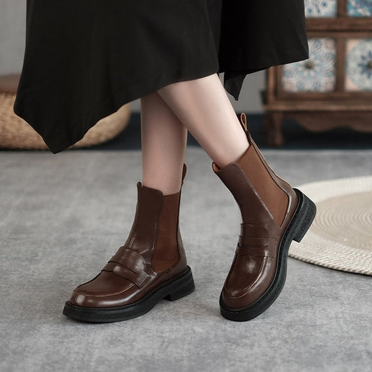 Amozae Amozae 2023 Autumn Winter New Chelsea Boots High Quality Casual Round Toe Women's Boots Slip-On Heel Ankle Boots Handmade Women Shoes