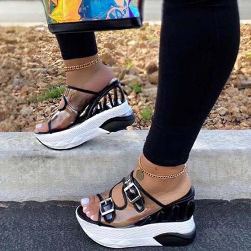 Amozae  Summer Slippers Women Shoes Large Size Belt Buckle Wedge Platform Slipper Woman Shoes Female Fashion Casual Heels Sandals