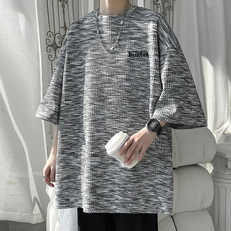 flowersverse  -  Fashion O-Neck Embroidery Letter Vintage Tie Dye T-Shirts Men Clothing Summer New Loose All-match Tops Casual Tee Shirt