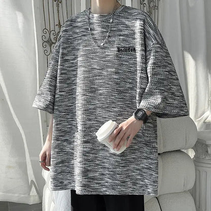 flowersverse  -  Fashion O-Neck Embroidery Letter Vintage Tie Dye T-Shirts Men Clothing Summer New Loose All-match Tops Casual Tee Shirt