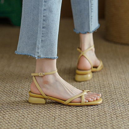 flowersverse Summer Women Sandals Square Toe Chunky Square Heel Buckle Strap Open Toe Females Slippers Fashion Elegant Cozy Footwear