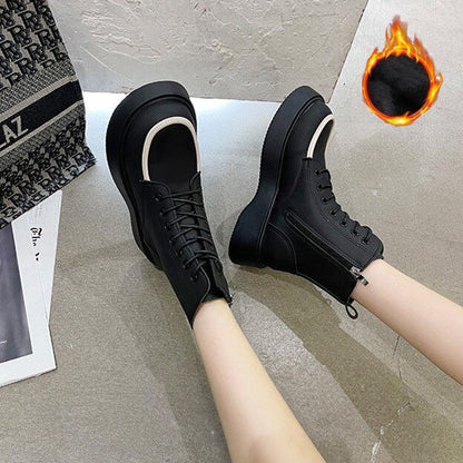 Christmas Gift New Women Mid Calf Boots Winter No-Slip Short Boots Woman Fashion Shoes Ladies Zipper Platform Casual Boots Female Booties