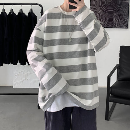 flowersverse Harajuku Striped T shirts For Men Oversized Tees Man Casual Long Sleeve Tshirt Woman Loose Pullovers Tops 5XL