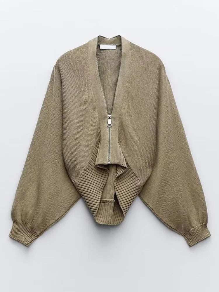 flowersverse Fashion Elegant Loose Sleeve Design Solid Color Knitted Cardigan Women's High Quality Trendy Sweater Jacket 19Z1089