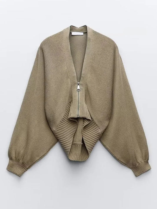 flowersverse Fashion Elegant Loose Sleeve Design Solid Color Knitted Cardigan Women's High Quality Trendy Sweater Jacket 19Z1089