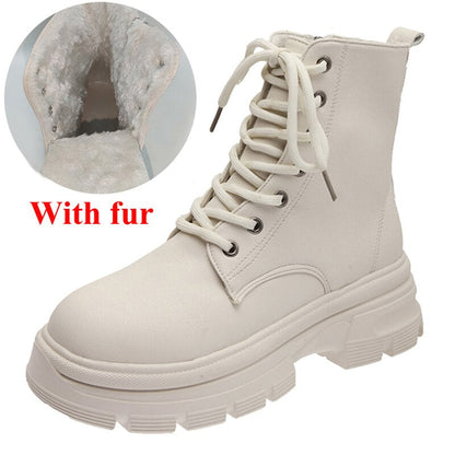 Christmas Gift Ankle Boots Women Winter Boots Female Zipper Warm Shoes Lace Up Round Toe Shoes Solid Fashion Boots Woman Shoes