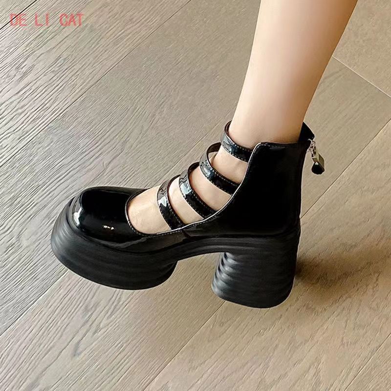 flowersverse - Platform Women Shoes  Summer New Round Toe Thick Heeled Women's High Heels White Mary Jane Shoes Simple High Heeled Sandals