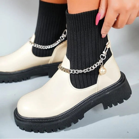 Christmas Gift New Winter Boots Women Sexy Fashion Slip-On Socks Shoes Woman Booties Platform Mid Calf Boots Short Shoes Casual Botas Ladies