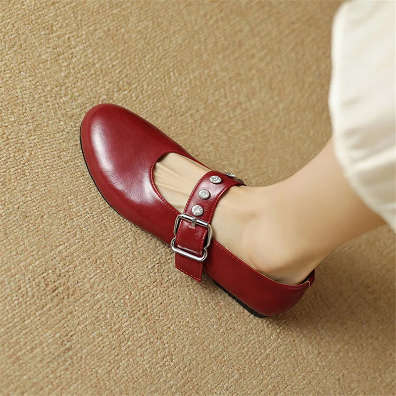 New Split Leather Women Mary Jane Shoes Spring Low Heels Woman Shoes Round Toe Women Pumps Retro Shoes Women Zapatos De Mujer