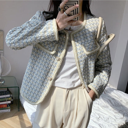 flowersverse High Quality French Vintage Small Fragrance Tweed Jacket Coat Women's Spring Autumn Casual Fried Street Short Coat Plaid Outwear