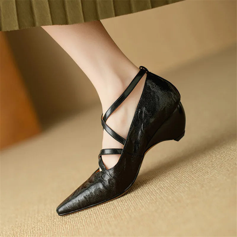 New Spring Summer Sheep Leather Women Shoes Square Toe Shallow Women Pumps Mary Jane Shoes for Women Straps Gladiator Shoes