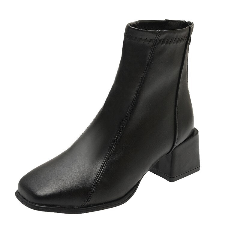 Christmas Gift Winter Women Boots New Fashion Platform Mid Calf Boots Female Square Toe Zipper Black Boots Woman Comfort Botas Ladies