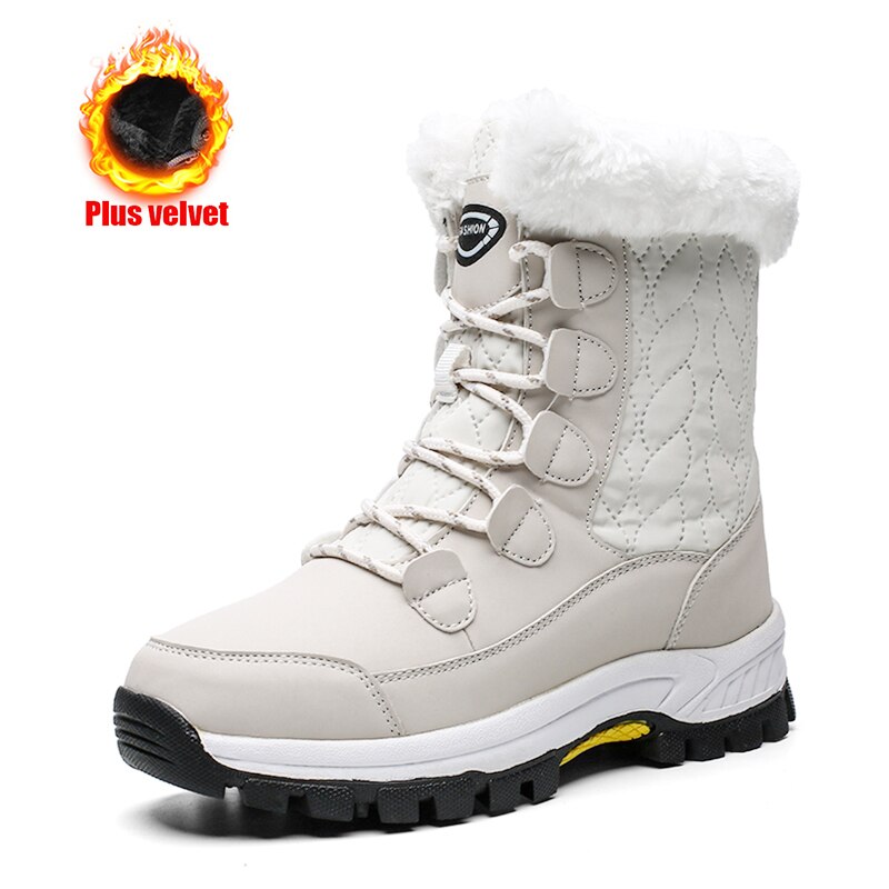 flowersverse Women's Winter High Boot With Fur Snow Boot Warm Puffy Boots For Women Water Proof White Platform Boot Shoes 41 Mid Calf Boots