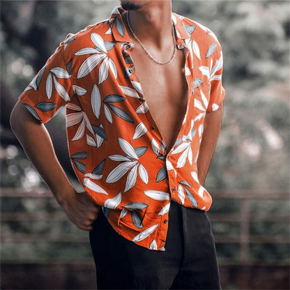 flowersverse New Luxury Social Shirts For Men Casual Floral Print Short-sleeved Tees Summer Loose Simple Tops Lapel Shirt Men's Clothing