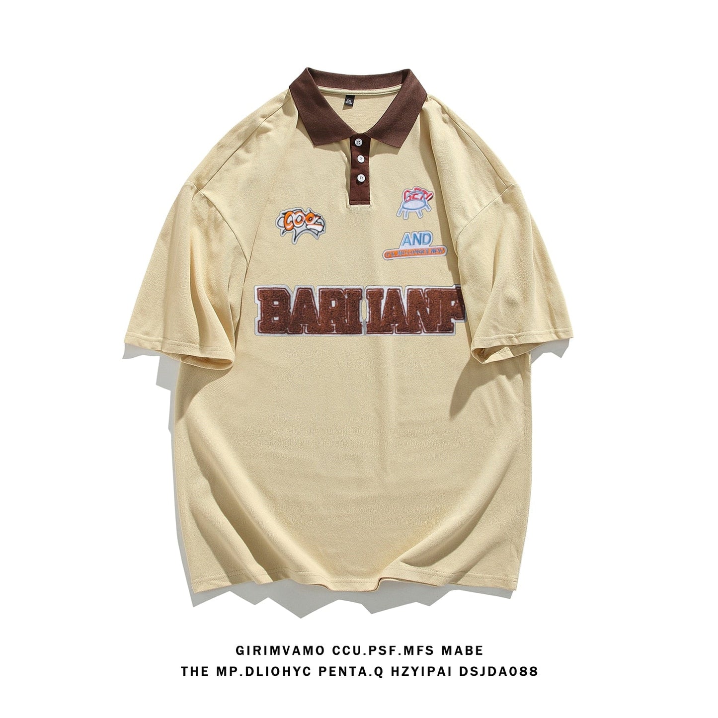 flowersverse American College Style T-shirts Plus Size Mens Short Sleeve Turn-down Collar Tops  Hip Hop Streetwear Male Loose Tee Shirts